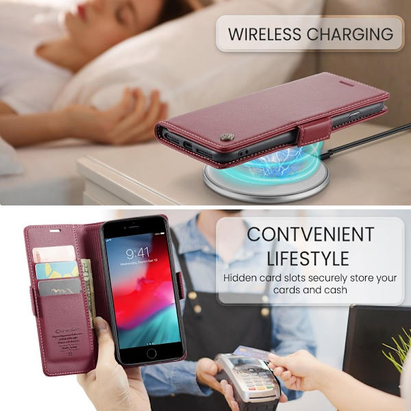 CASEME Plånboksfodral Konstläder för iPhone 6 Plus/6s Plus/7 Plus/8 Plus Röd