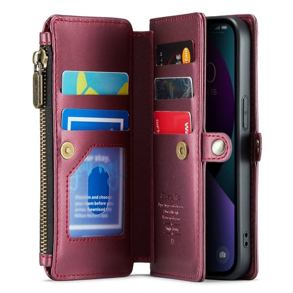 CASEME Plånboksfodral Konstläder till iPhone 13 med kortfack - Vinröd