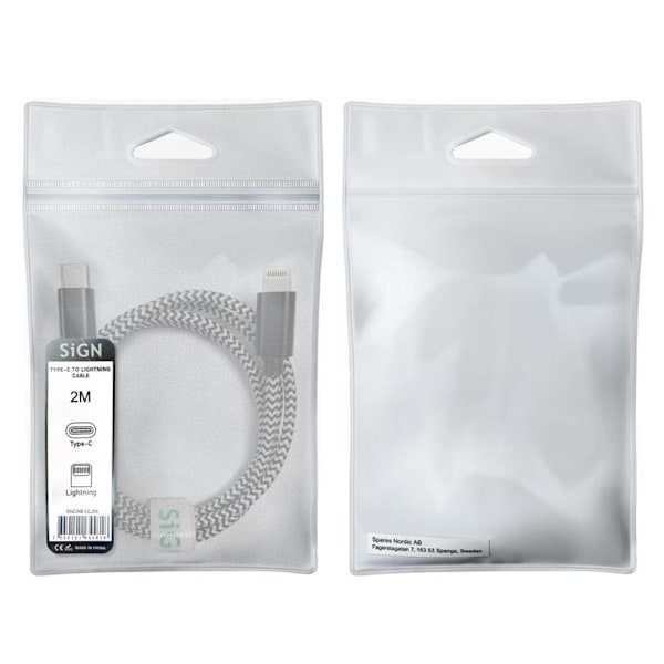 SiGN Skin USB-C till Lightning kabel 2.1A, 2m - Svart/Vit