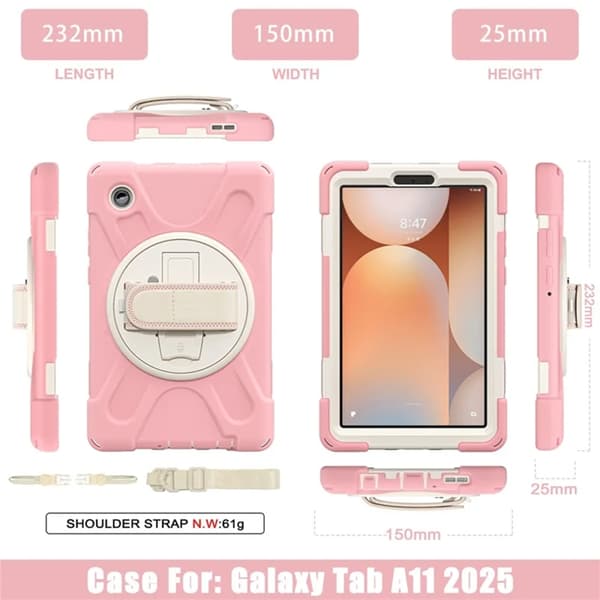 Mobilskal till Galaxy Tab A11 Kickstand Silikon Axelrem Rosa