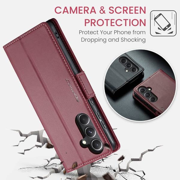 CASEME Plånboksfodral Konstläder för Samsung Galaxy S23 FE - Röd