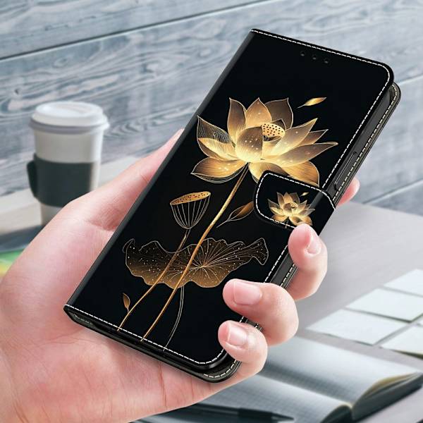 Plånboksfodral för Samsung Galaxy S26 Fällbart Ställ - Guldtrådad Lotus