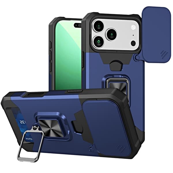Mobilskal till iPhone 17 Pro Max Slide Lens Lid med Kortfack - Blå Blå