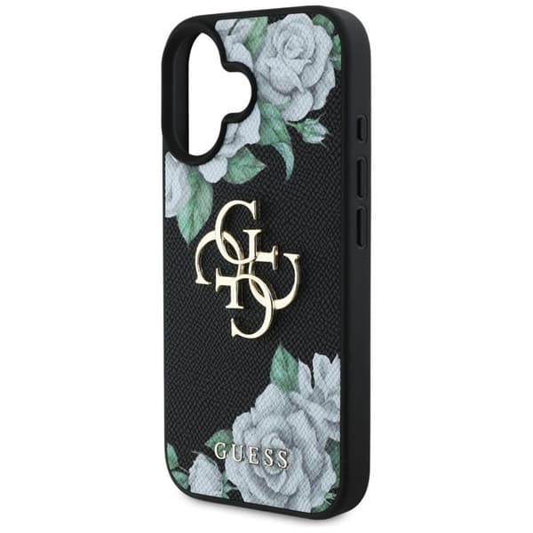 Guess Telefontaske til iPhone 16 Kornede Roser Stort 4G Logo - Sort