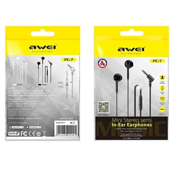 AWEI PC-7 Hörlurar stereo 3,5mm - Svart