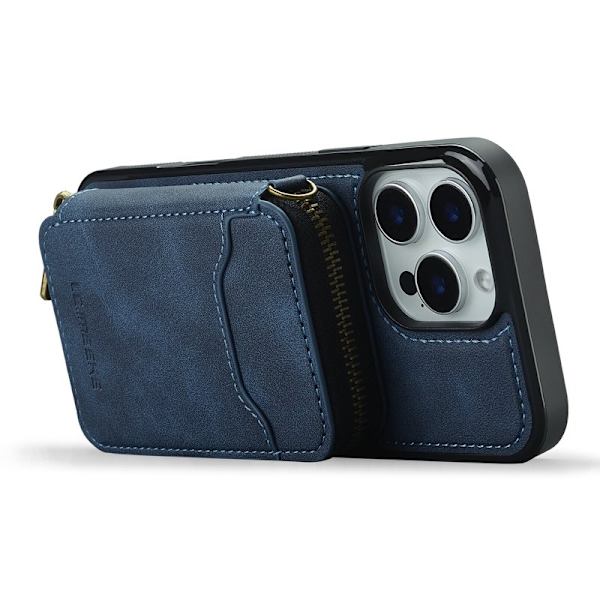 LC.IMEEKE L6 iPhone 15 Pro Plånboksfodral Konstläder - Blå