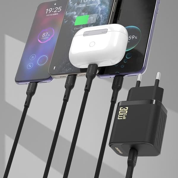 Dudao hurtigoplader USB-C PD 30W GaN med USB-C kabel A27PCEU - hvid Vit