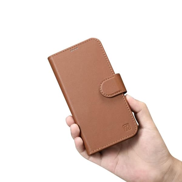 iCarer iPhone 14 Pung Etui 2i1 Ægte Læder - Brun Brun