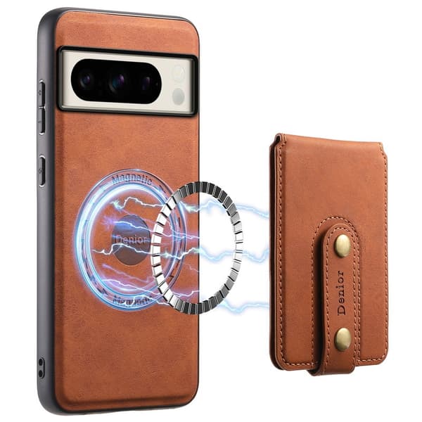 DENIOR D14 Google Pixel 8 Pro Magnetfodral Kortväska PC+TPU Brun