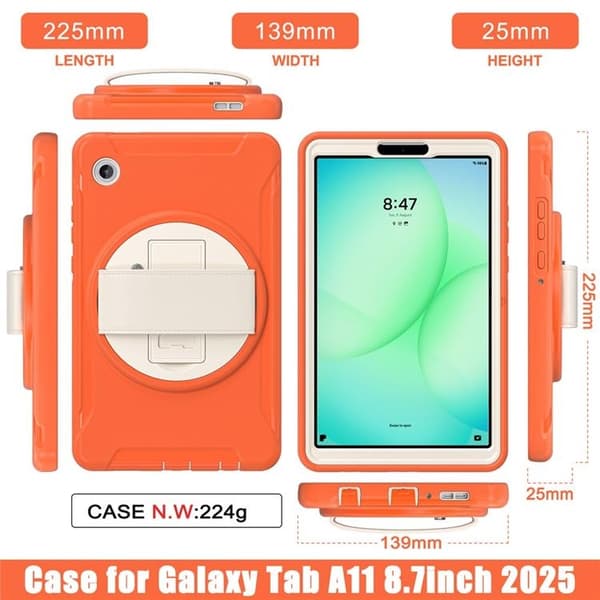 Mobilskal till Galaxy Tab A11 Rotary Kickstand med Handrem Orange