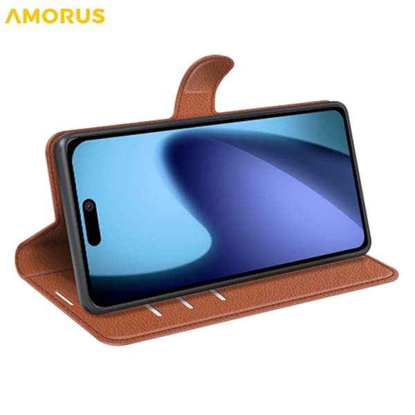 AMORUS iPhone Air Konstläder Plånboksfodral Flipstativ Litchi - Brun Brun
