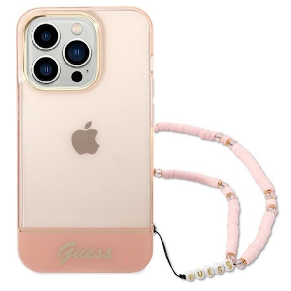 GUESS iPhone 14 Pro Max Skal Translucent Pearl Strap - Rosa Rosa