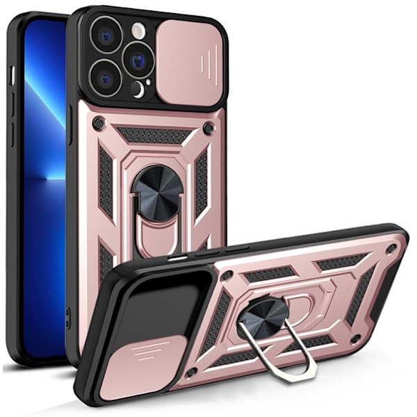 iPhone 13 Pro Max Skal med Ringhållare Hybrid Armor Camshield - Rosa Rosa