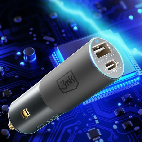 3MK Biloplader 100W USB-C USB-A Hyper - Sølv Silver