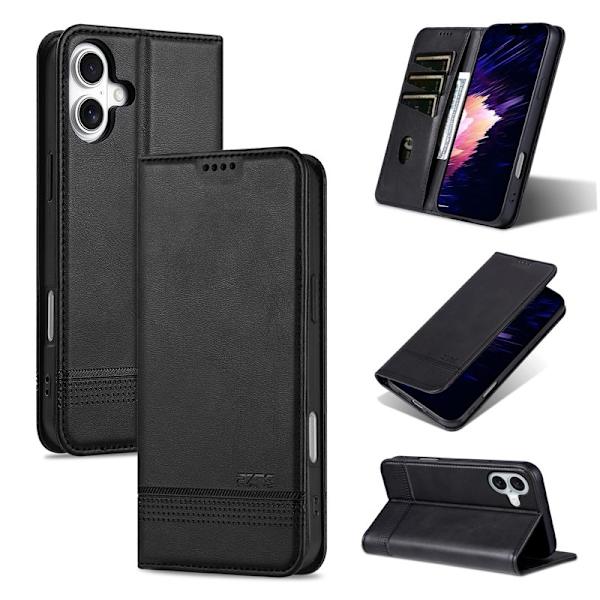 AZNS iPhone 16 Plus Plånboksfodral Konstläder - Svart