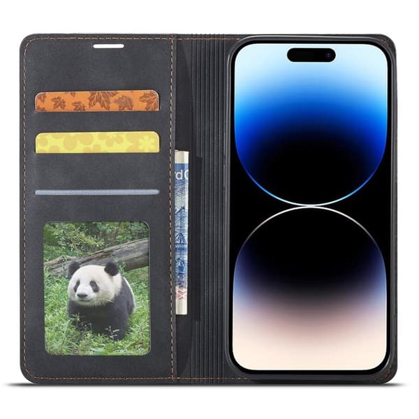 FORWENW iPhone 14 Pro Max Plånboksfodral Konstläder - Svart