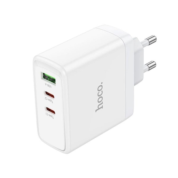 Hoco Väggladdare 2 x Type C + USB A 65W GaN - Vit