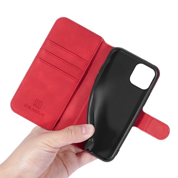 DG.MING Retro Wallet Mobilskal i Konstläder för iPhone 11 Pro Max - Röd