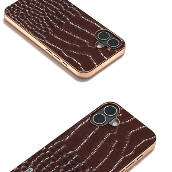 ABEEL Mobilskal till iPhone 16 Plus Electropläterad Äkta Läder - Brun