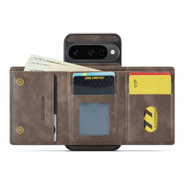 DG.MING M6 Series Konstläder Plånboksfodral för Google Pixel 10 Pro - Brun