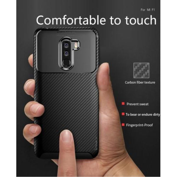 IPAKY Carbon Fiber Mobilskal till Xiaomi Pocophone F1 - Blå Blå