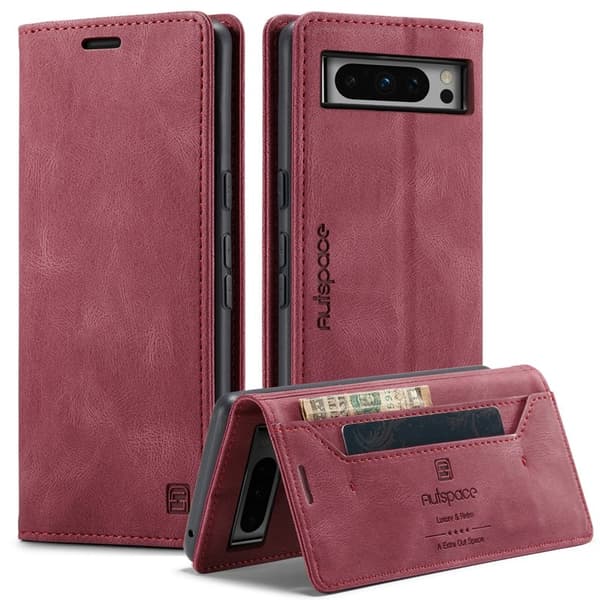 AUTSPACE Google Pixel 8 Pro Wallet Fodral KonstLäder - Röd