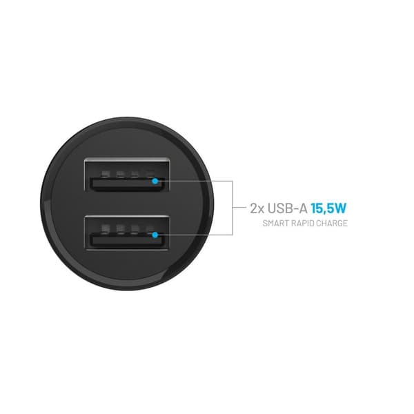 FIXED Mini Billaddare 2xUSB-A 15W 12/24V Svart