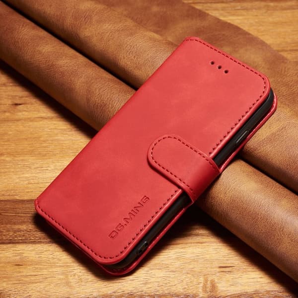 DG.MING Retro Konstläder Plånboksfodral för iPhone 7/8/SE 2022 - Röd