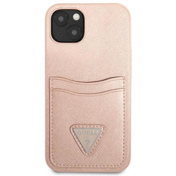 Guess iPhone 13 -kuori Saffiano Triangle Logo korttikotelo - Pinkki