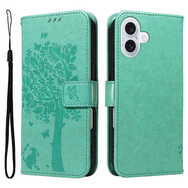iPhone 17 Konstläder Plånboksfodral Tree Pattern - Grön Grön