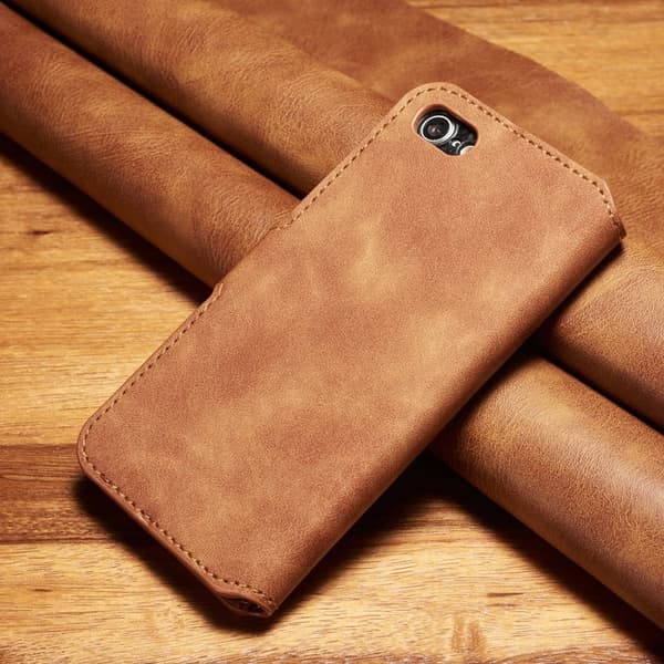 DG.MING Retro Konstläder Plånboksfodral för iPhone 7/8/SE 2022/2020 - Brun
