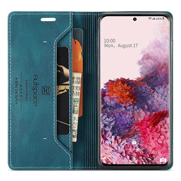 AUTSPACE A01 Plånboksfodral för Samsung Galaxy S20 Konstläder - Blå