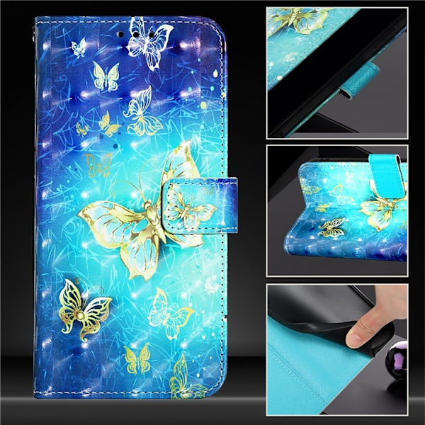 iPhone 16e Plånboksfodral Printing Pattern Med Rem Blå