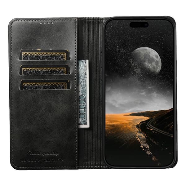 SUTENI iPhone 17 Pro Plånboksfodral Konstläder - Svart Svart