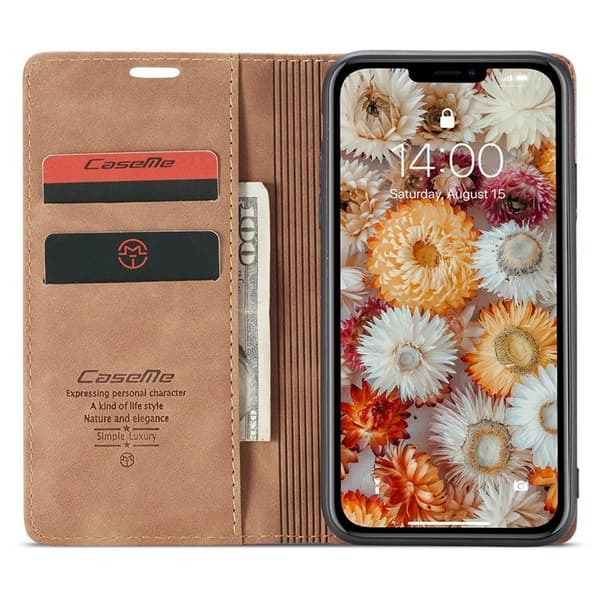 CASEME 013 Flip Konstläderplånboksfodral till iPhone 11 - Brun