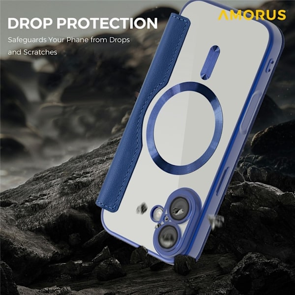 AMORUS iPhone 17 Plånboksfodral MagSafe RFID-Skydd - Blå Blå