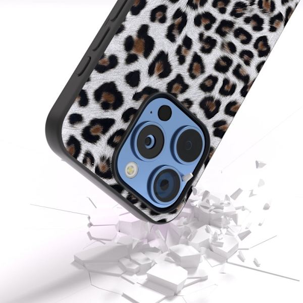 ABEEL Mobilskal till iPhone 16 Pro PU+TPU Leopardmönster Silver