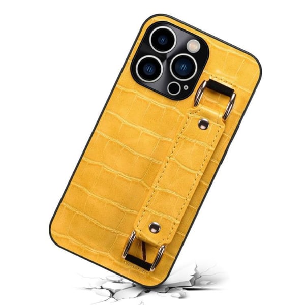 iPhone 14 Pro Cover Kortholder Krokodille - Gul