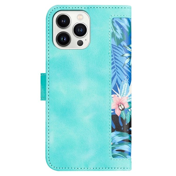 iPhone 15 Pro Plånboksfodral Flower Pattern - Grön