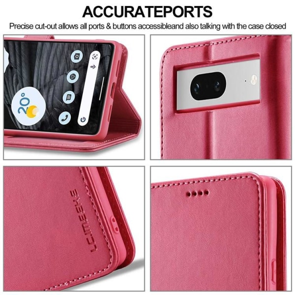LC.IMEEKE Google Pixel 7 Wallet Case Calf Texture - vaaleanpunainen