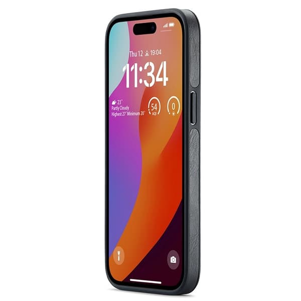 DG.MING Mobilskal till iPhone 15 Logo View Anti-Drop PU Läder - Svart