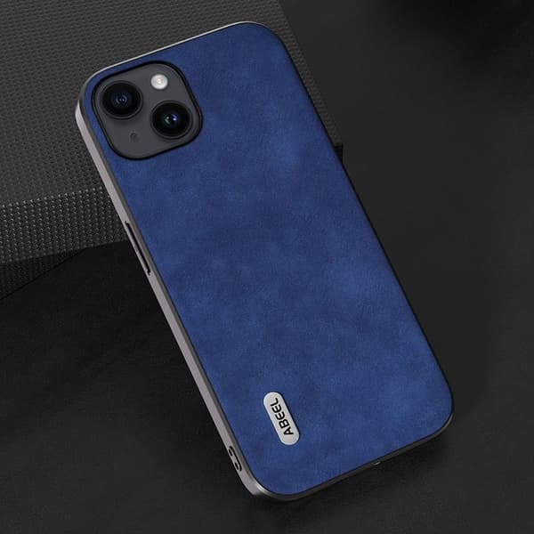 ABEEL Mobilskal till iPhone 15 Plus Texturerad PU Läder Ultra Tunn Blå