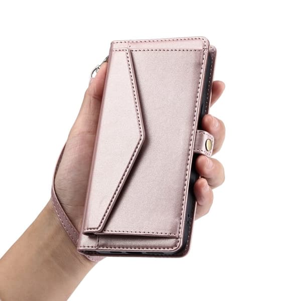 Samsung Galaxy S26/S26 Pro Plånboksfodral Konstläder Med Handrem - Roséguld