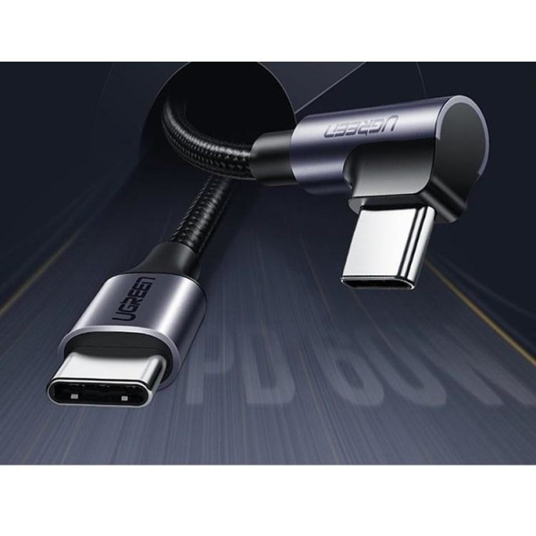 Ugreen Angle USB-C till USB-C Kabel 60 W 1 m - Svart/Grå