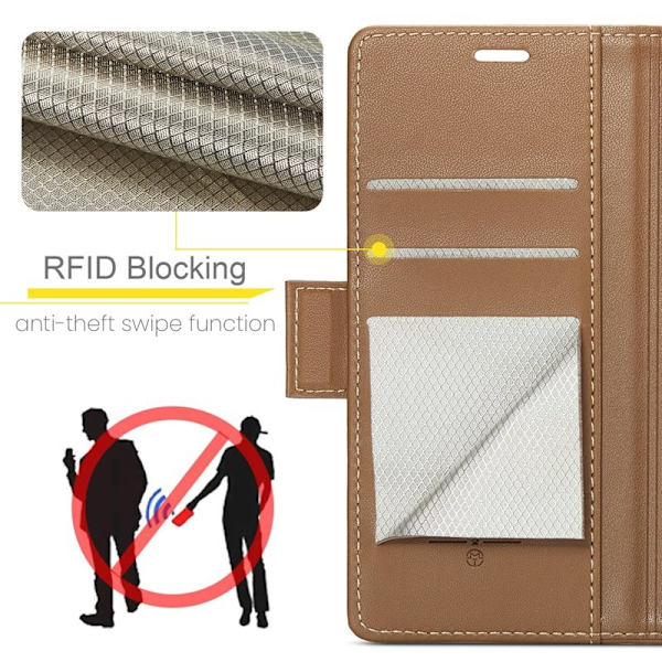 CASEME iPhone 15 Pro Plånboksfodral Konstläder RFID-Skydd Brun