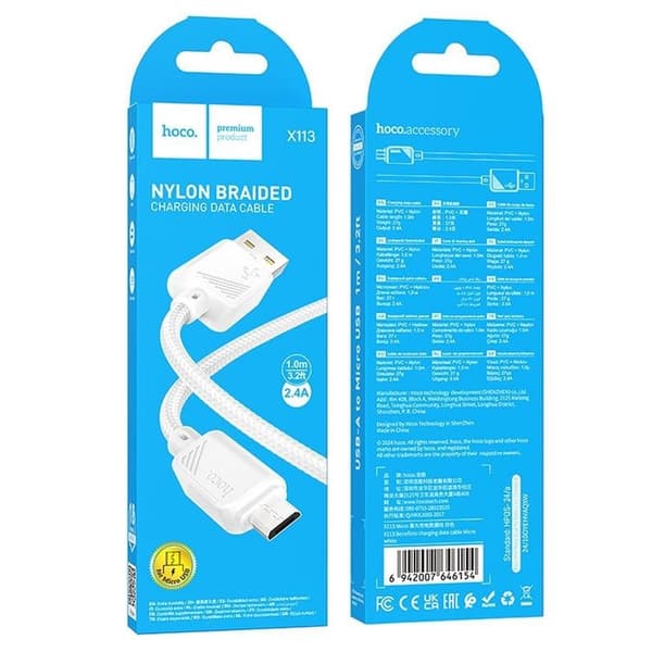 Hoco USB-A - Micro-USB 2.4A Kabel 1m X113 - Vit Vit