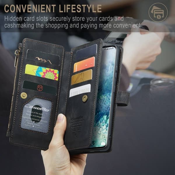 CASEME Konstläder Plånboksfodral för Samsung Galaxy S20 Plus - Svart