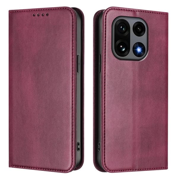 OnePlus 15 Plånboksfodral Retro RFID-Skydd Konstläder Vinröd