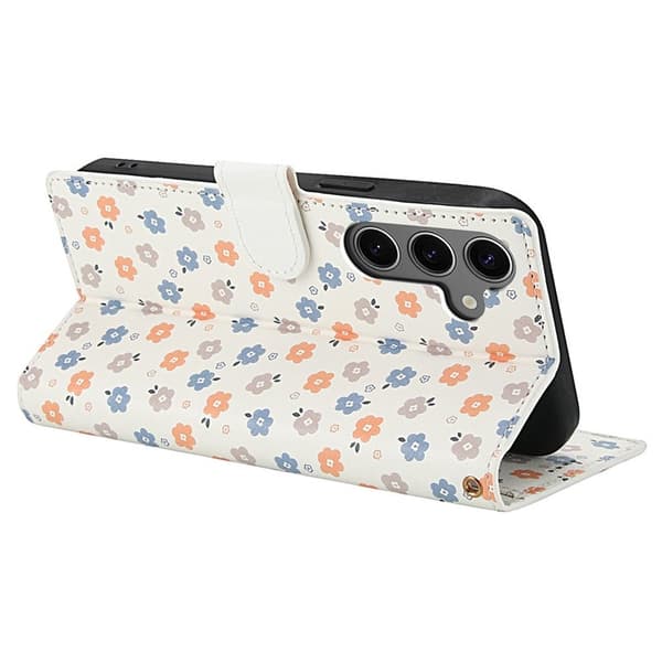 Samsung Galaxy S26 Plus Plånboksfodral Rhombic Blommönster Konstläder - Vit