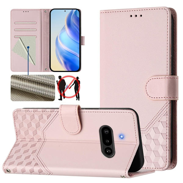 Nothing Phone (3a) Plånboksfodral Imprinted Honeycomb RFID Rosa